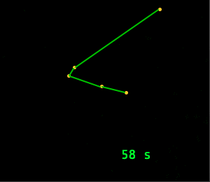Les cinq lumières à 58 s (fin de la vidéo), la lumière la plus à l'est commence à rattraper son retard