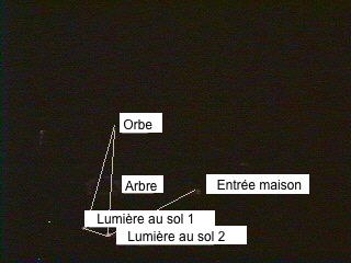 Positions de la lumière, d'un arbre, de l'entrée de la maison et de deux lumières au sol